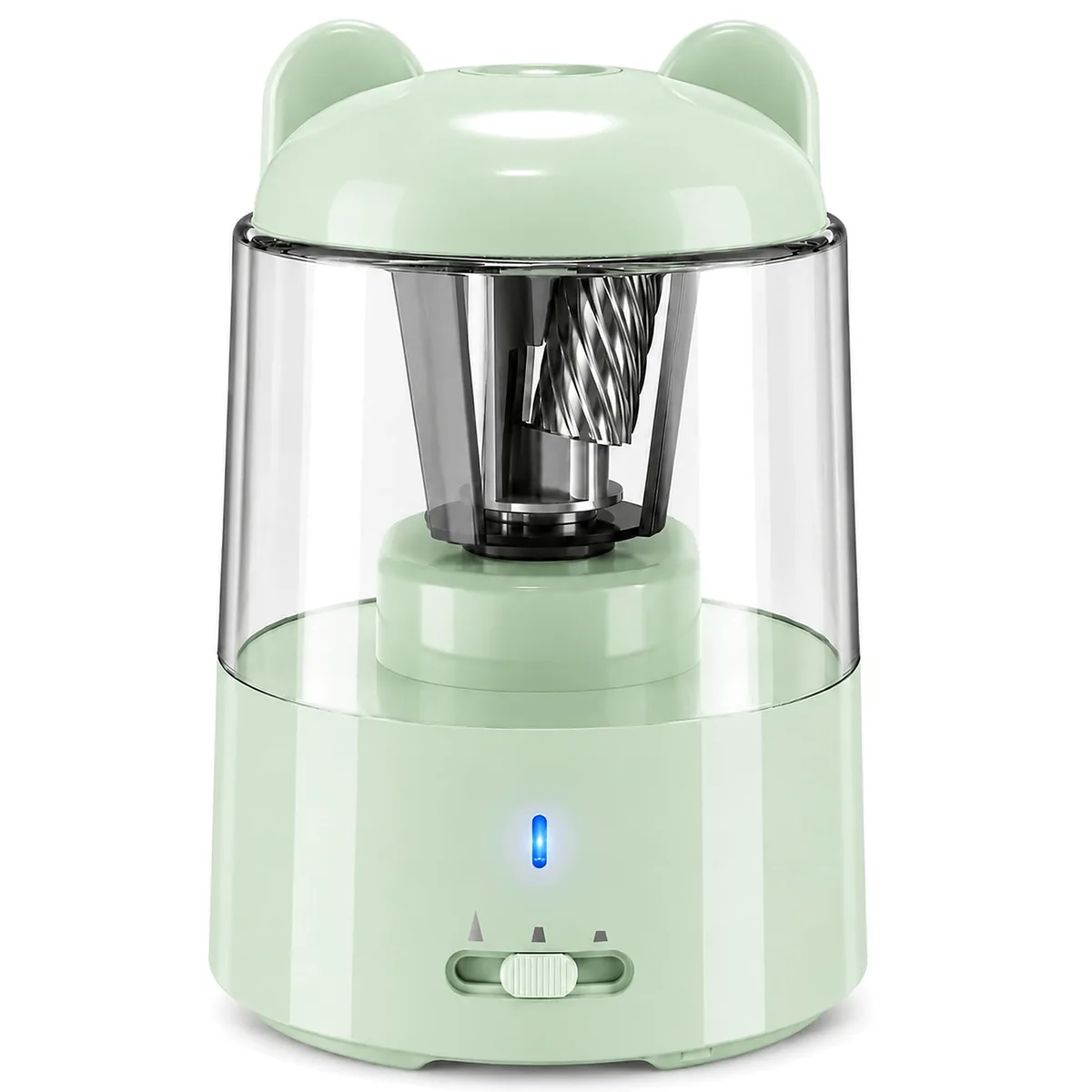Blue electric pencil sharpener with ABS housing and stainless steel blade