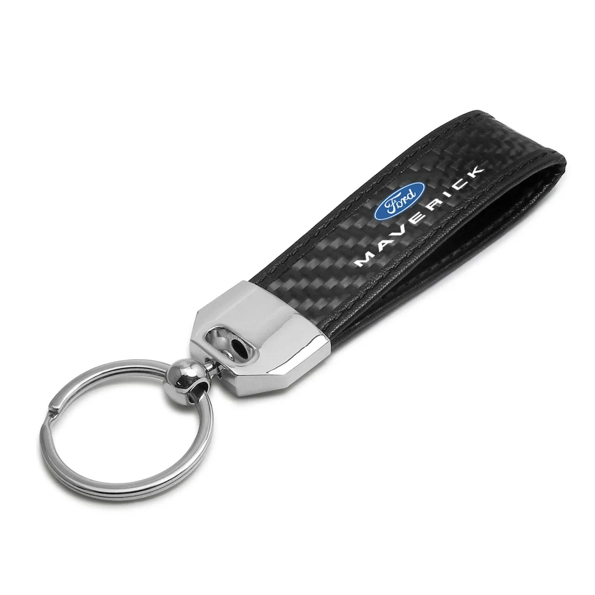 iPick Image, LLC iPick Image, LLC Ford Maverick Real Carbon Fiber Leather Key Chain Black Stitching Car Electronics Accessory — product photo