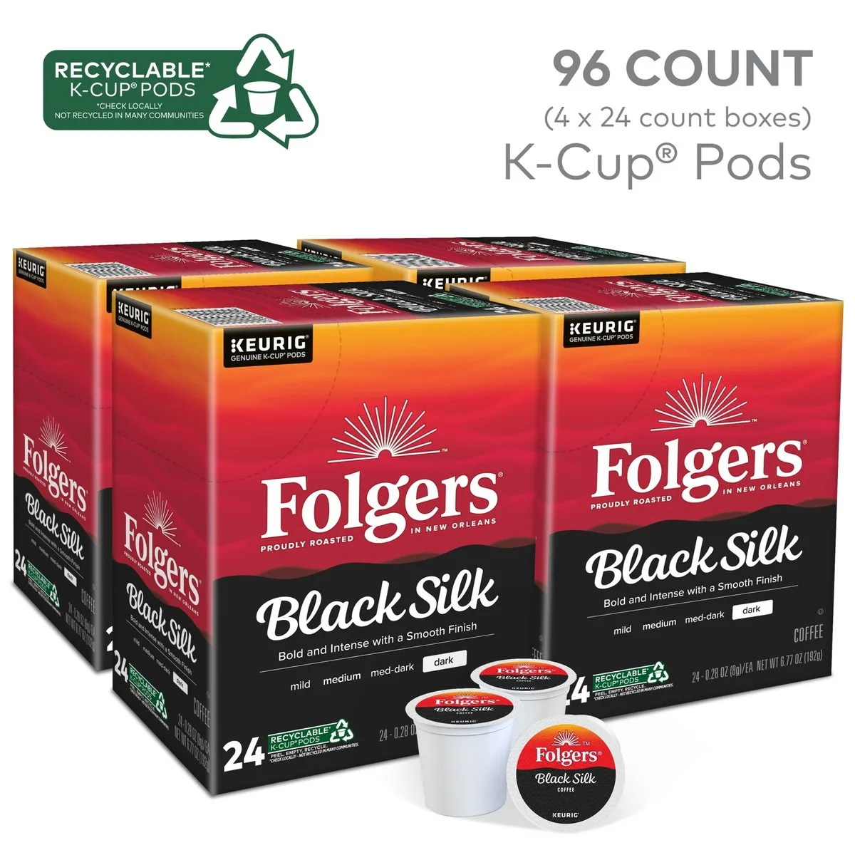 Folgers Folgers 7457CT Black Silk Coffee K-Cup Pods Dark Roast 24 Pods — product photo