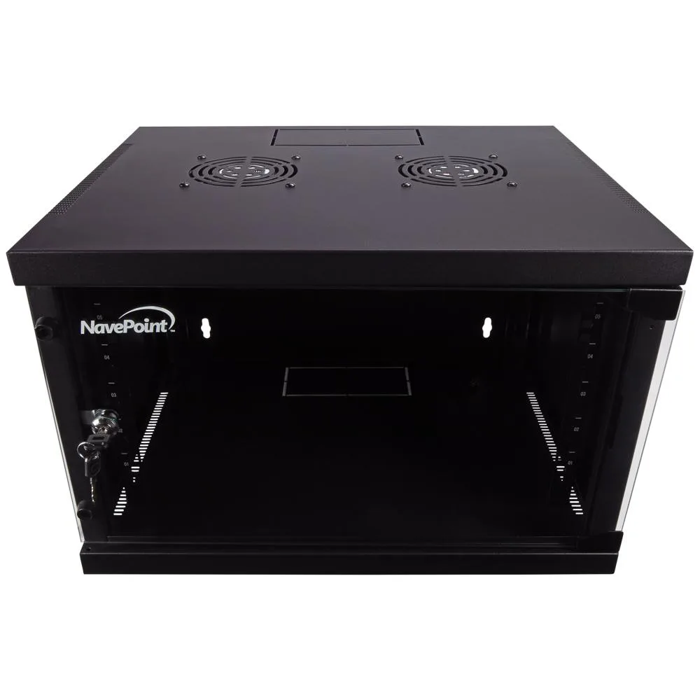 Black 6U wall-mount server rack, welded steel frame, assembled, 14H x 21W x 18D inches
