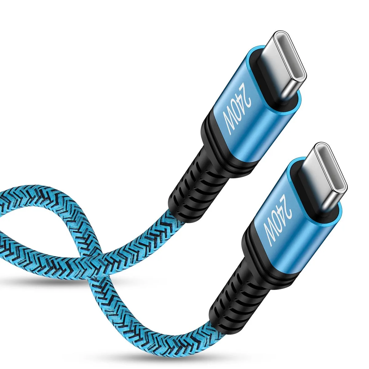 ABCPOW USB-C to USB-C Cable 10FT 240W 480Mbps Braided Blue — product photo