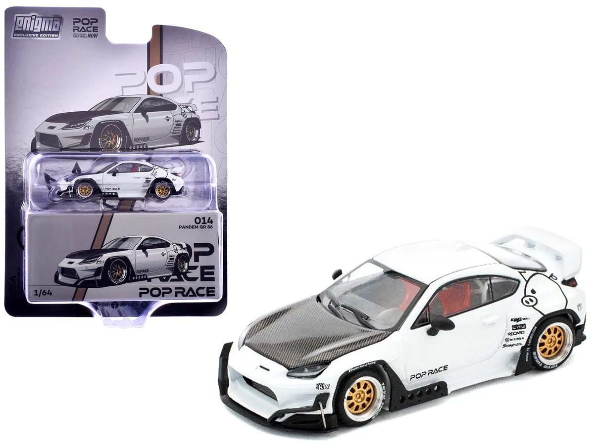 Pop Race Pop Race Toyota Pandem GR86 White Carbon Hood Enigma Exclusive Edition 1/64 Hobby Collectible — product photo