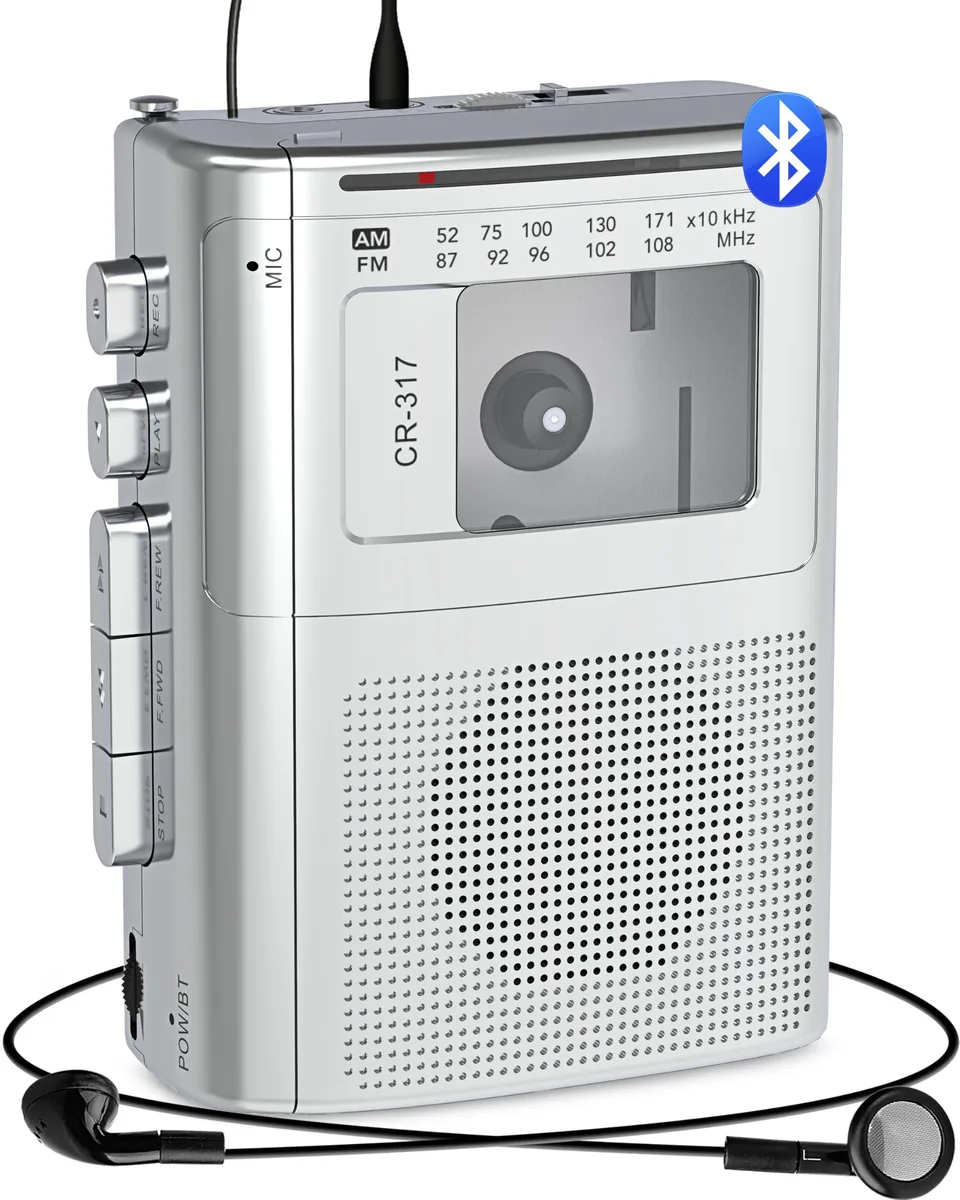 Gracioso Cassette Player Bluetooth 5.0 AM FM Silver — product photo