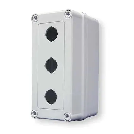 Grey polyester pushbutton enclosure with three 30 mm holes