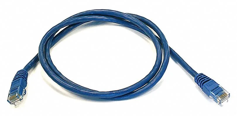 Blue Cat6 Ethernet patch cable with RJ45 connectors, 3 ft length