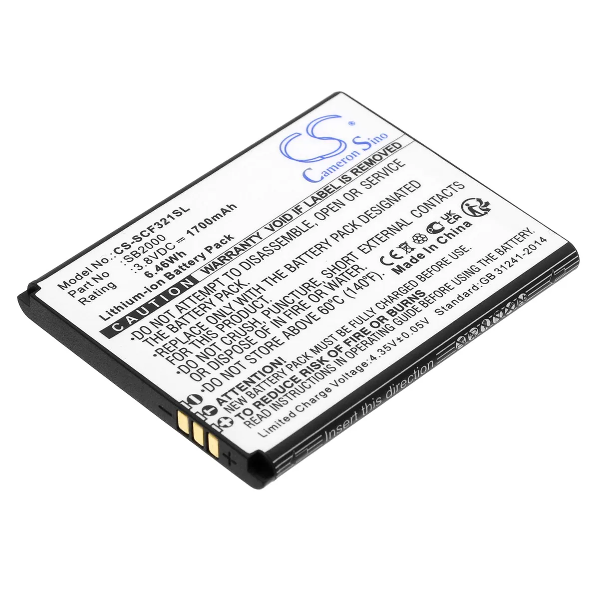 Cameron & Co Cameron & Co DS-CS-SCF321SL 3.8V 1.7 Ah cell phone battery — product photo