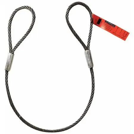 Four-foot steel wire rope sling, 3/8 inch diameter, uncoated, with looped ends