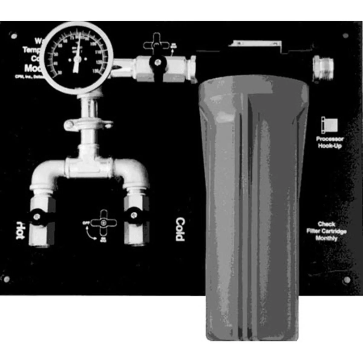 Delta Model 15 water temperature panel on ABS board with valves thermometer filter 20-micron