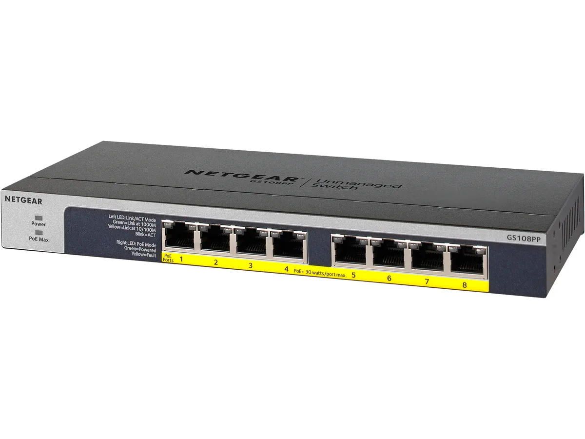 Netgear Inc. Netgear Inc. GS108PP-100NAS 8-Port Gigabit PoE+ Unmanaged Network Switch (123W) — product photo