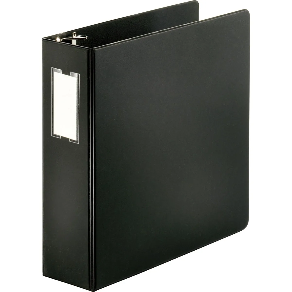 Black slant D-ring binder with label holder and textured polypropylene cover