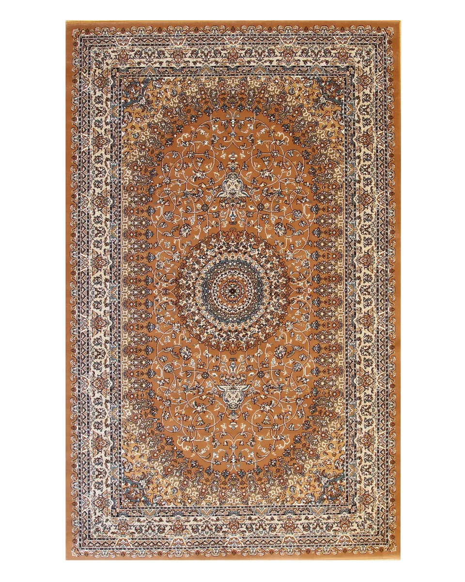 Rust traditional Tabriz area rug with floral pattern and .39 inch pile