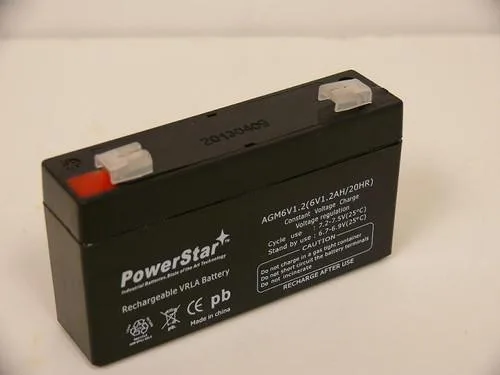 Small rectangular 6V AGM battery with smooth dark casing and two top terminals