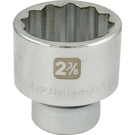 Chrome-finished 1-inch drive socket with laser-etched markings