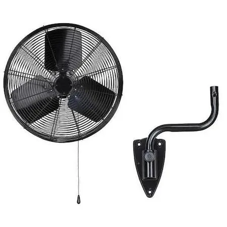 White metal wall-mounted oscillating fan with 18 inch blades and protective grille