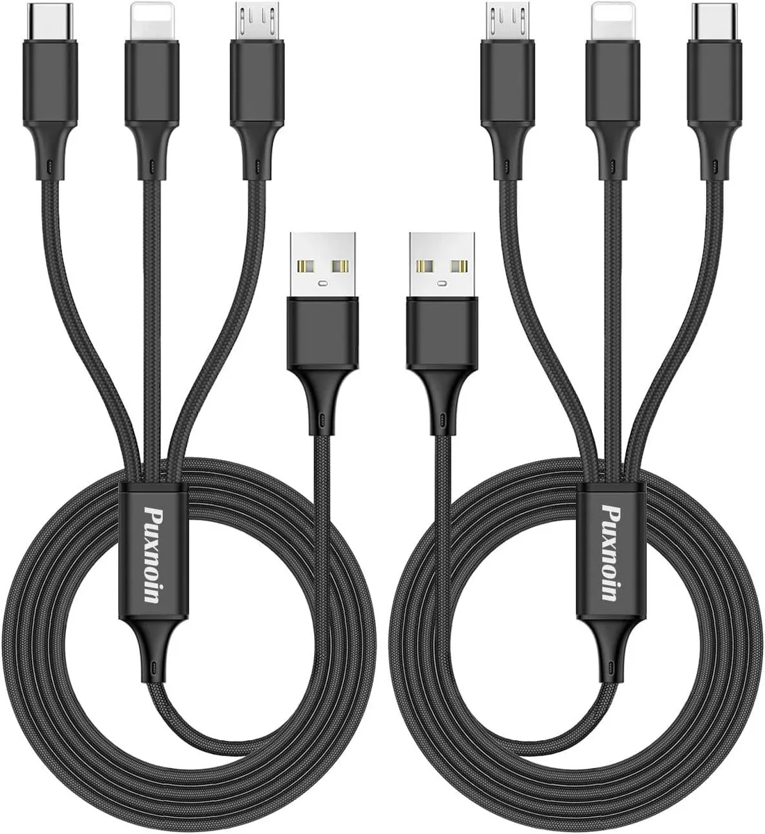 Two braided 6ft cables each with USB-C and Micro USB connectors