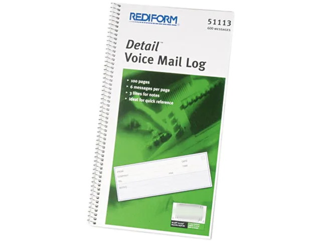 Wirebound voice mail log book, white cover, 600 sets