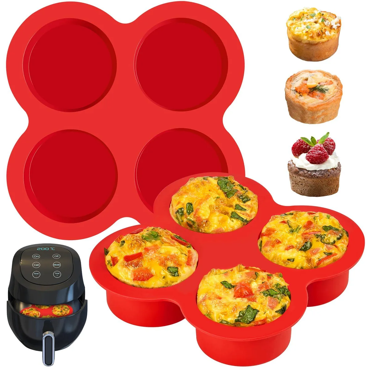 Two round silicone egg molds, each with four shallow cups, light colour, flexible finish