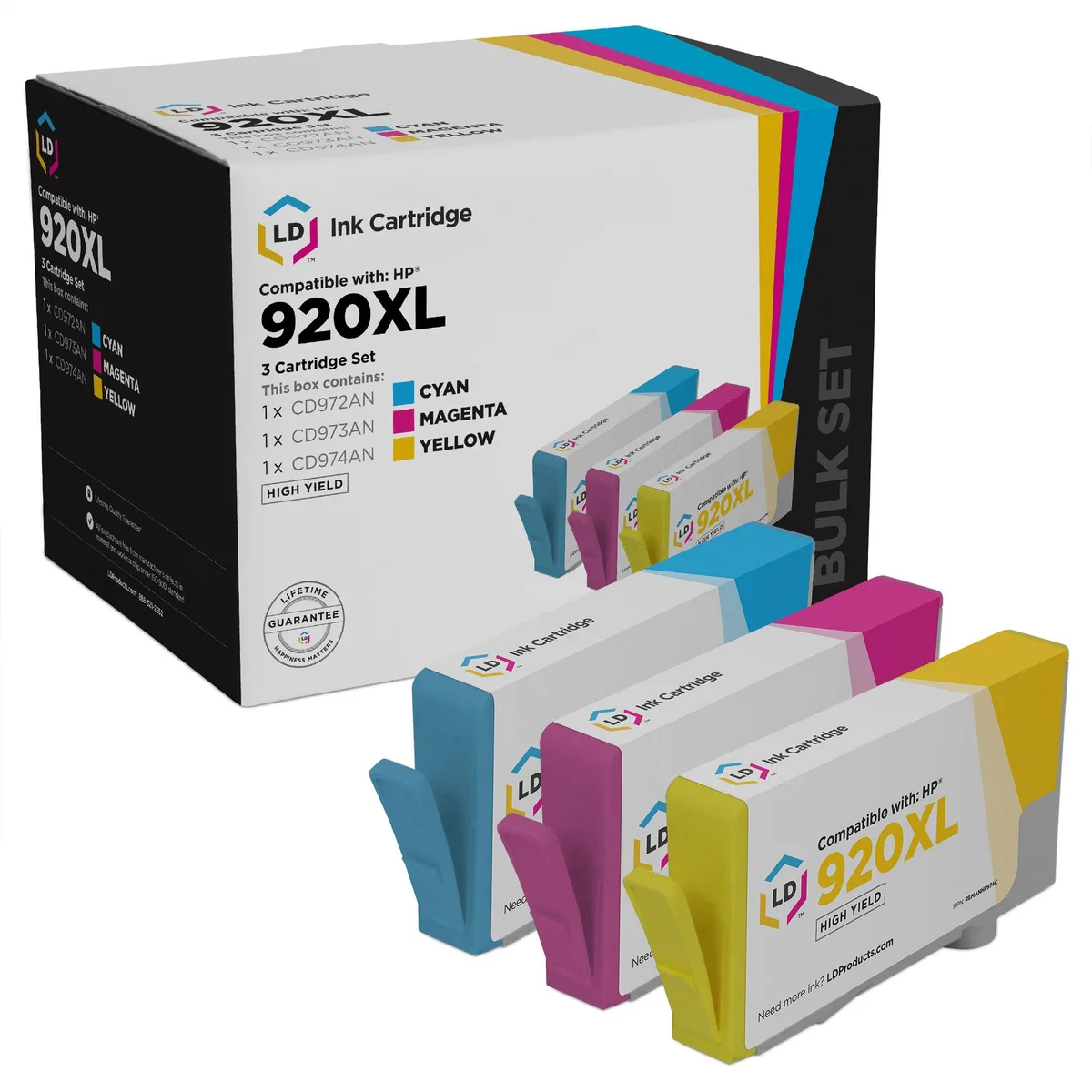 LD Products LD Products HP 920XL High Yield Ink Cartridge 3-Pack Cyan Magenta Yellow — product photo