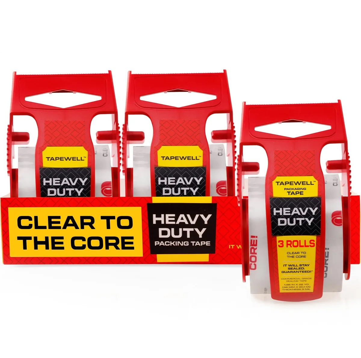 Heavy Duty Packing Tape with Dispenser 1.88" x 22.2 Pack of 3 1.5" Core Clear — product photo