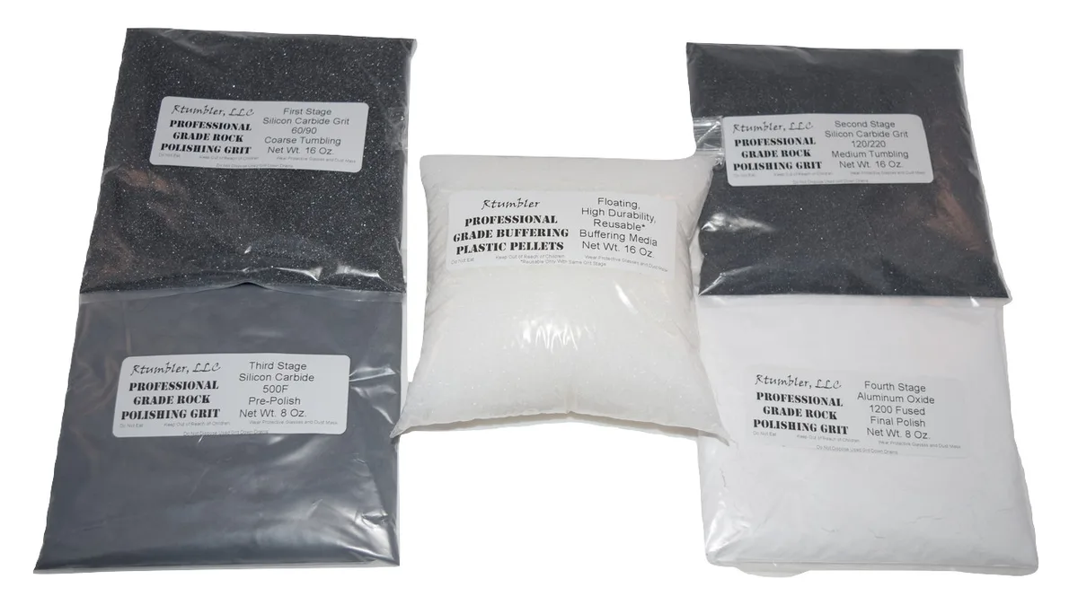 RTumbler, LLC RTumbler, LLC 4-Step Rock Tumbler Grit Kit 15 lb with Buffering Pellets — product photo