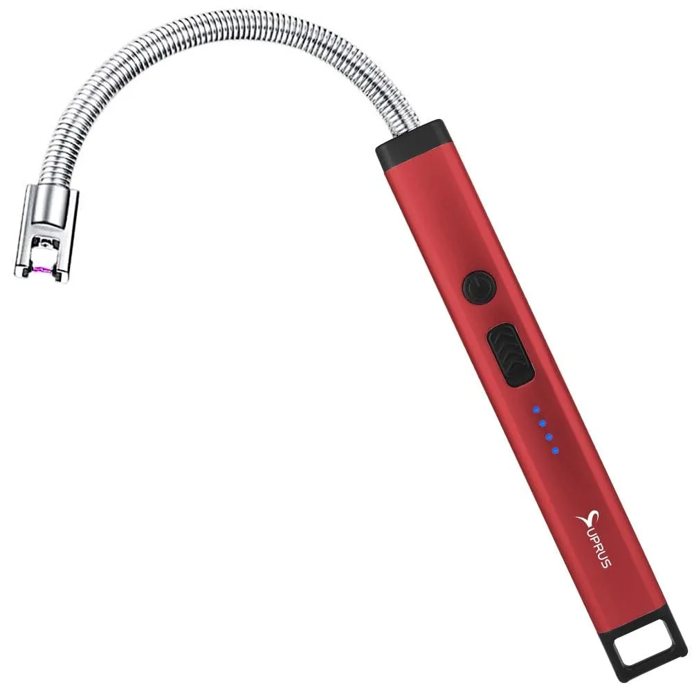 Red stainless steel arc lighter with 360° flexible neck and hanging hook
