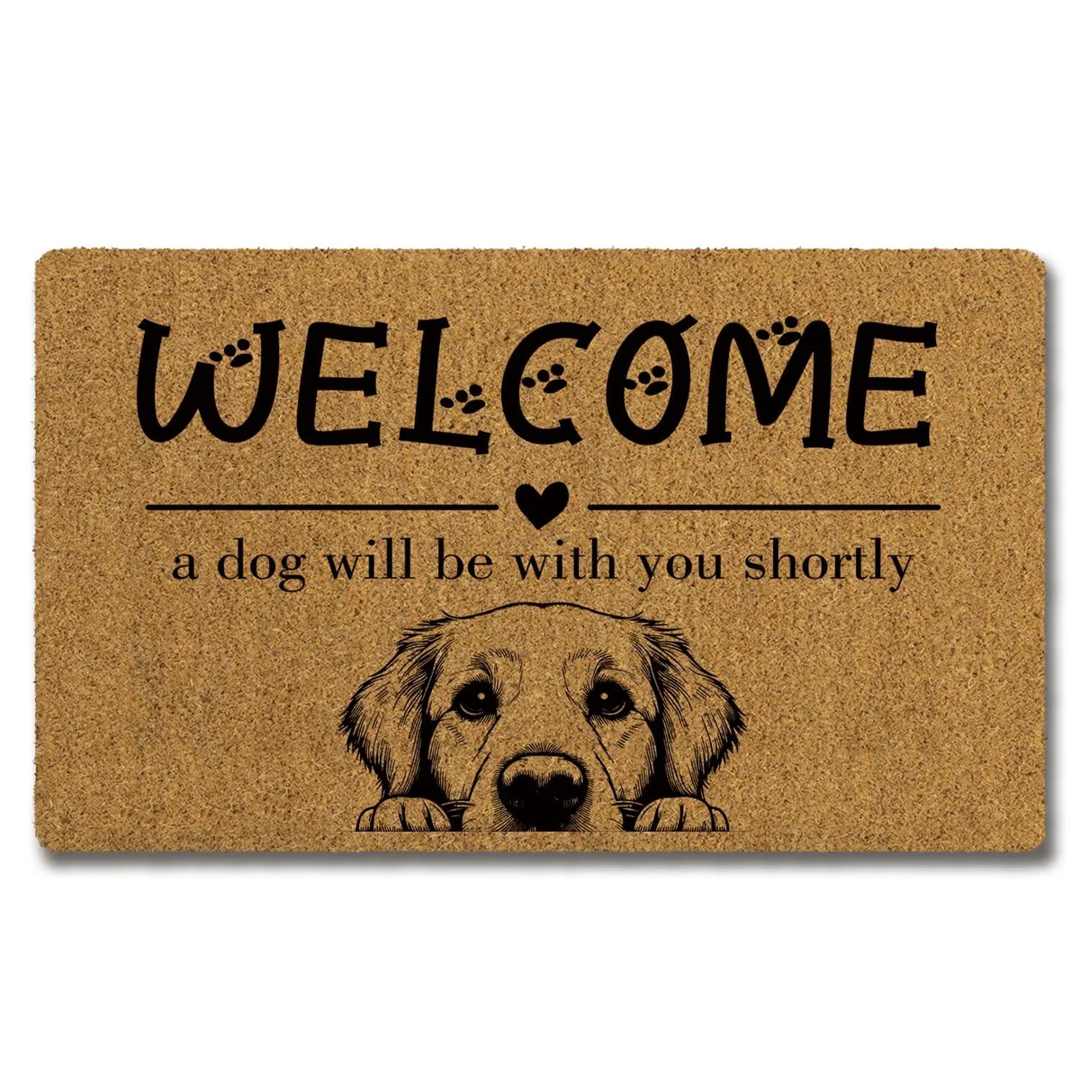 Rectangular doormat with paw-print pattern, rubber backing, 30 by 17 inches