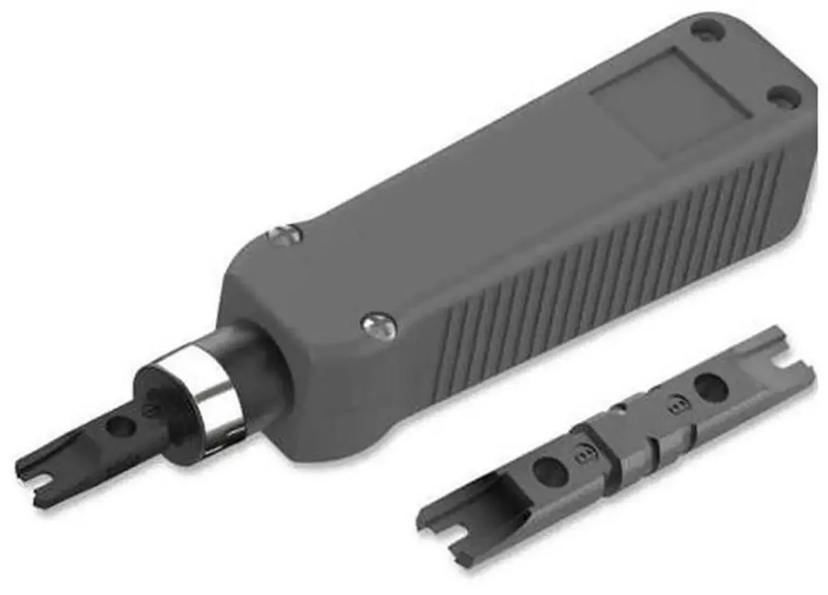 Handheld 110 punch down tool with wire cutter knife, pliers style grip