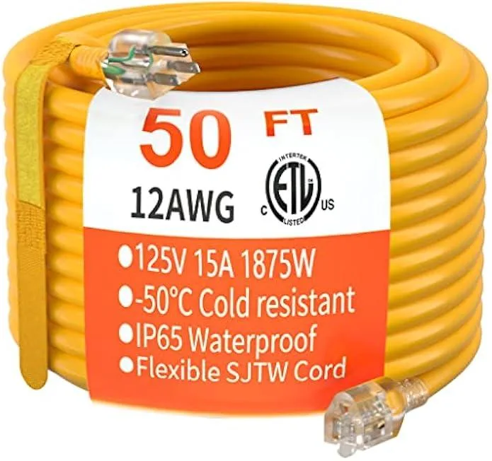 TAURKENAM TAURKENAM 50 ft 12/3 Outdoor Extension Cord 15A 125V 1875W Yellow — product photo