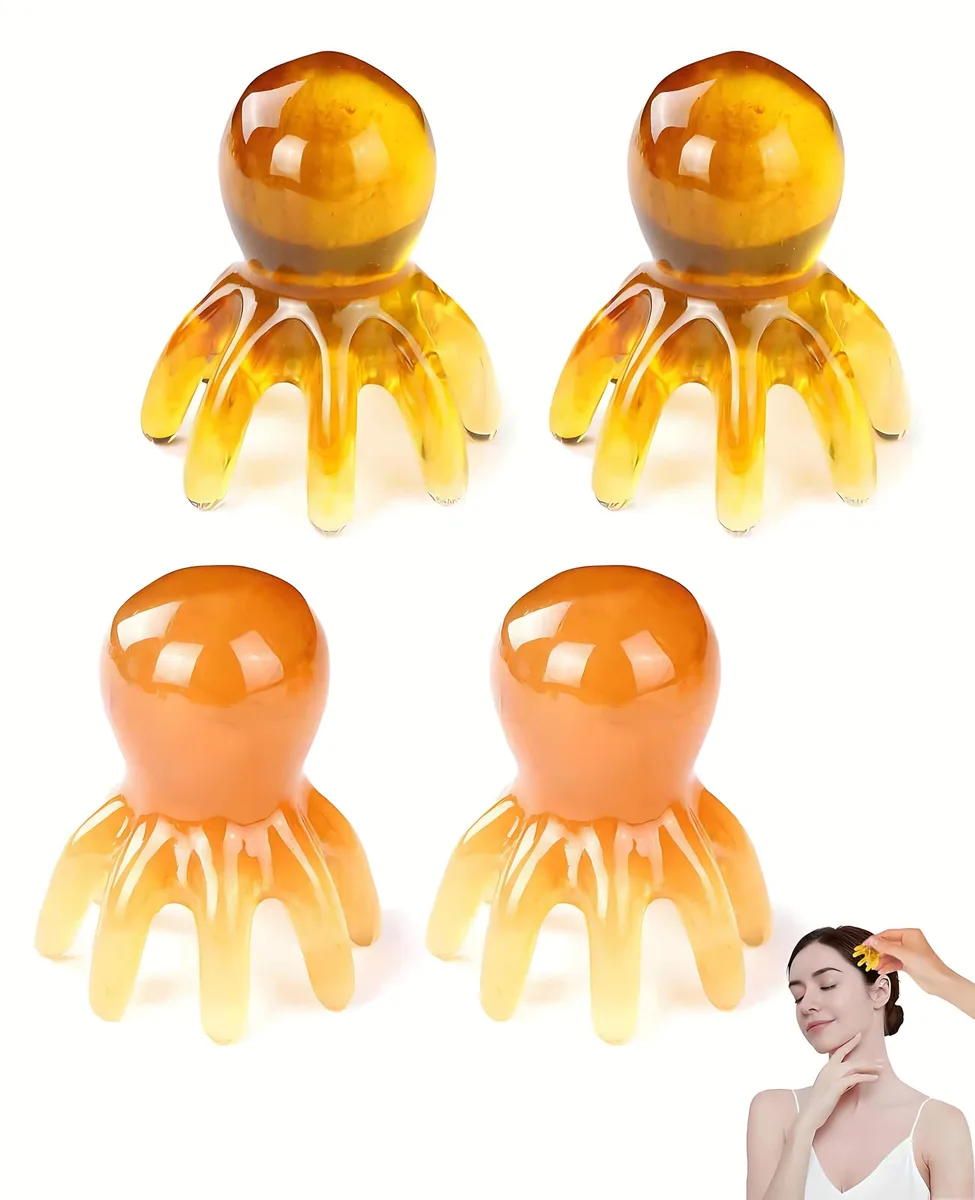 Four brown octopus-shaped resin massagers, waterproof, compact size