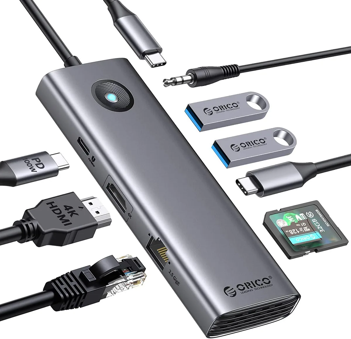 Orico Orico 9 in 1 USB-C Docking Station Gray 4K 60 2.5G 100W PD — product photo