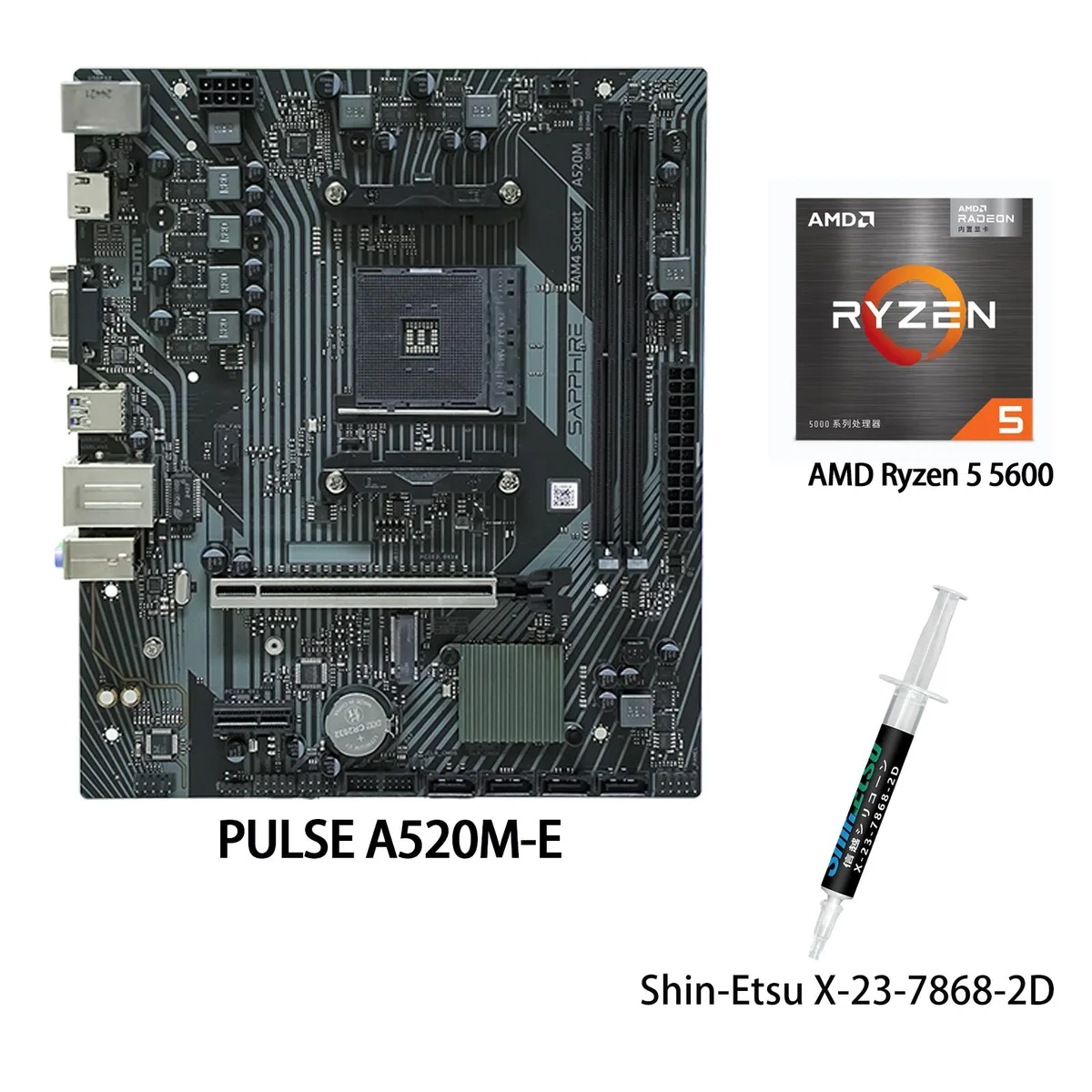 Sapphire Tech Sapphire Tech PULSE A520M-E AM4 Motherboard &amp; AMD Ryzen 5 5600 6-Core CPU Combo — product photo
