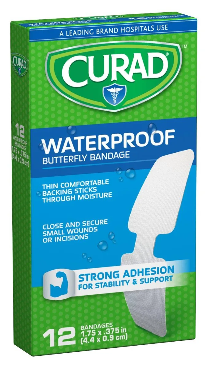  Medline CUR47442RB Waterproof Butterfly Bandages 1.75" x .375" 12 Count — product photo