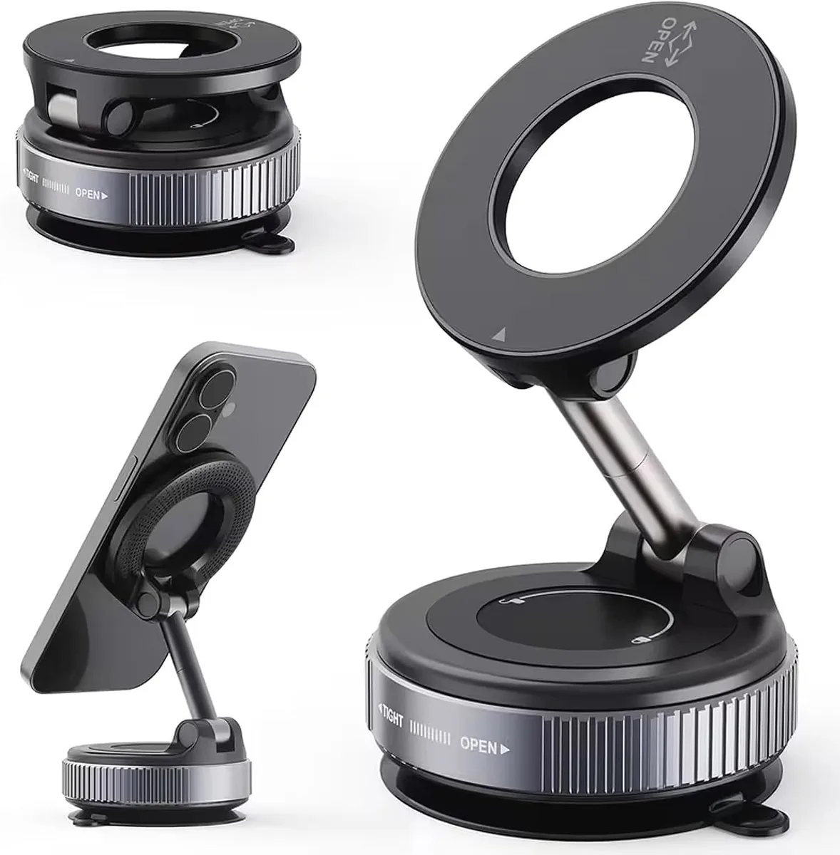  3M H28 vacuum magnetic car phone mount, 96LBS suction, 28lbs hold, 360° rotation, obsidian black — product photo
