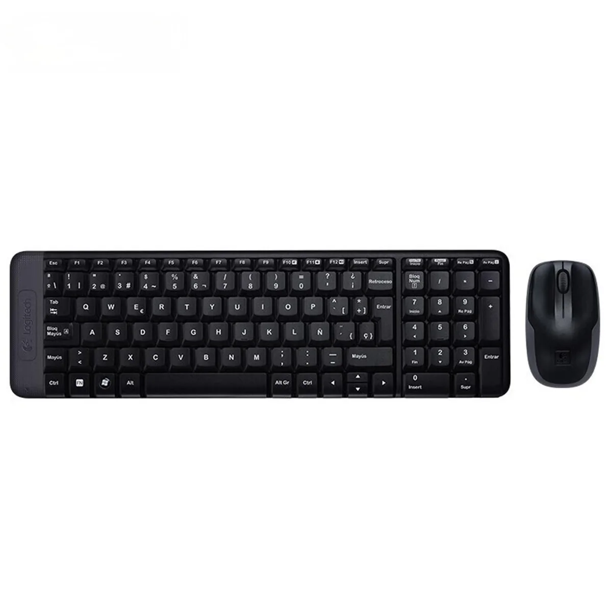 Black compact wireless keyboard and mouse kit with USB receiver