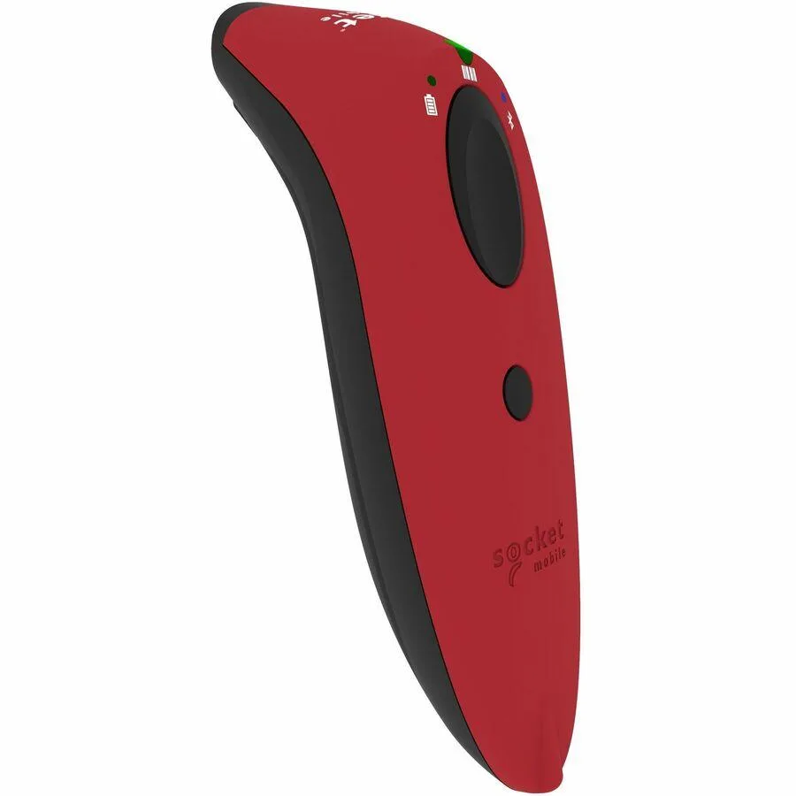 White SocketScan S720 linear barcode and QR code reader with white dock and wrist strap