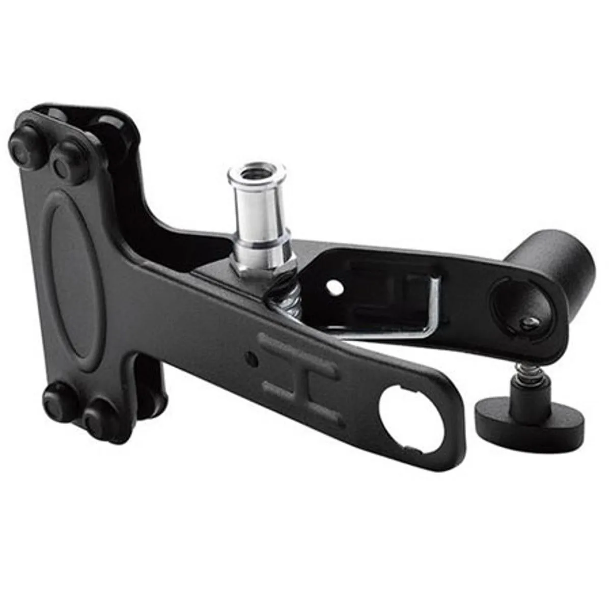 Black steel spring clamp with 5/8 inch baby receiver, jaws open .2 to 1.6 inch