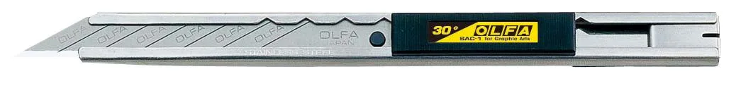 Silver snap-off art knife with stainless steel handle and slide lock