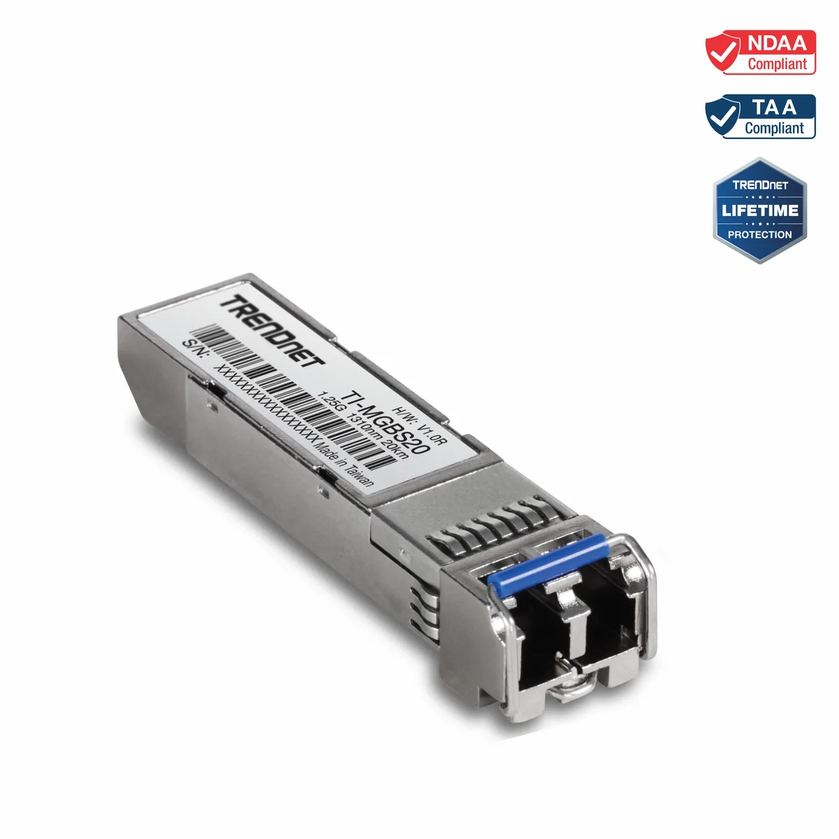 TRENDnet TRENDnet TI-MGBS20 1000Base-LX Industrial SFP Transceiver Single-Mode LC 20km -40 to 85°C — product photo
