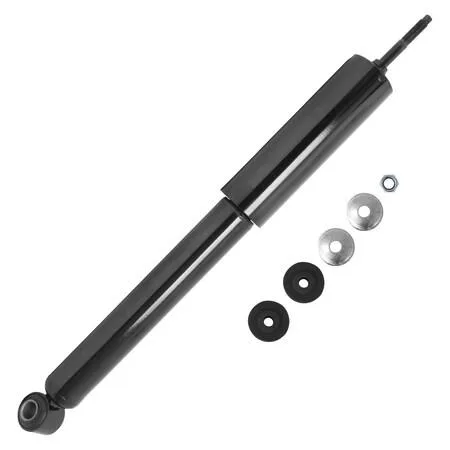 Metal rear shock absorber cylinder with mounting hardware, silver finish