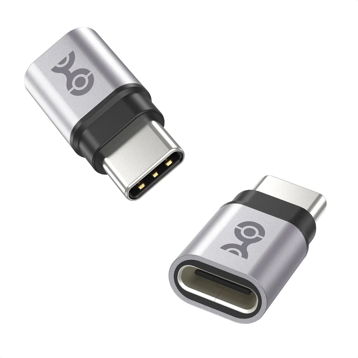 Two short USB-C male-to-female extender adapters in a pack
