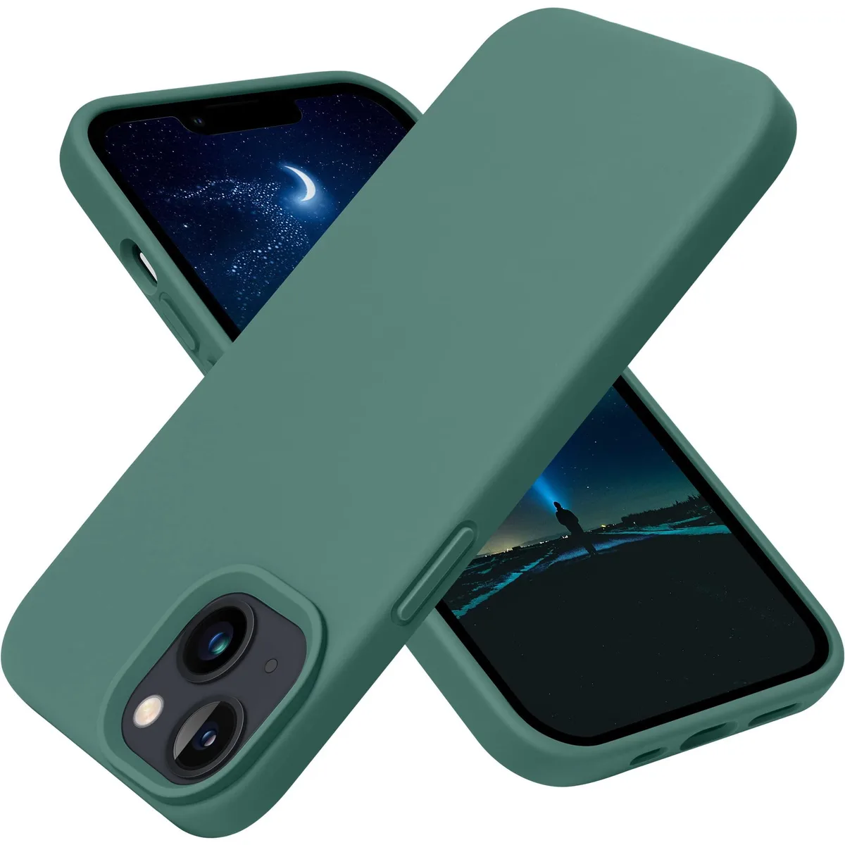 Midnight green liquid silicone iPhone 13 case with microfiber lining
