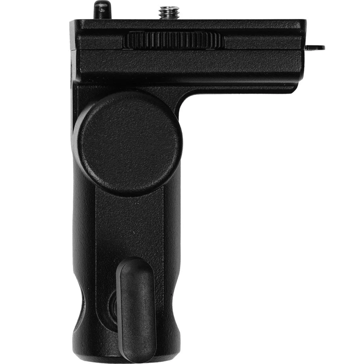 Small black metal bracket with a 1/4-inch thread and locking knob for Profoto B10 monolight