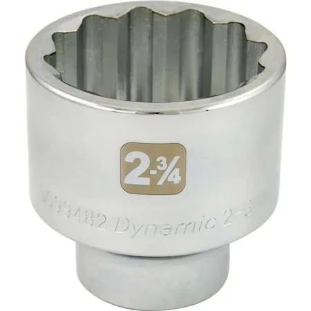 Chrome-finished 1-inch drive SAE socket with laser-etched markings