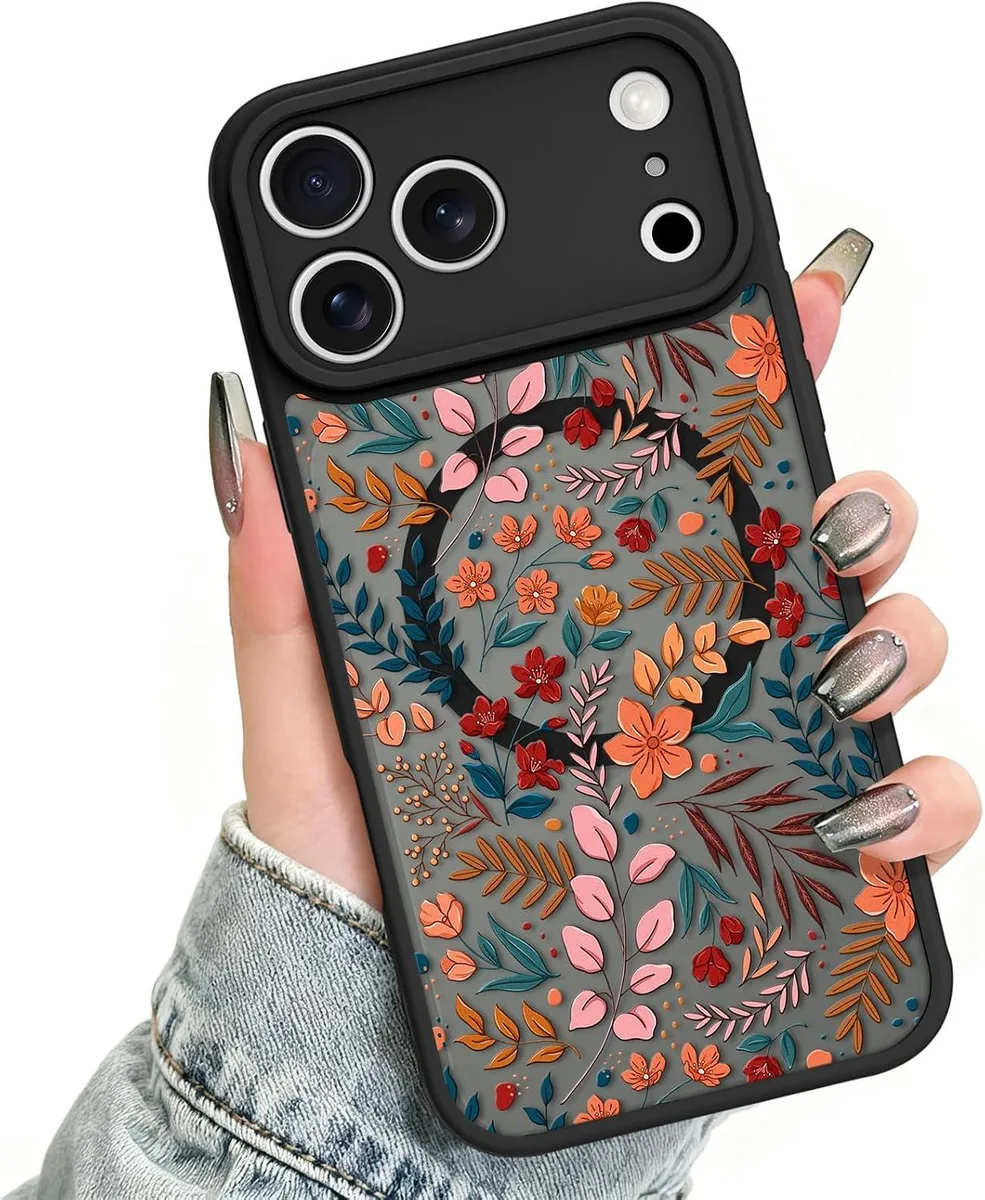 Transcend Transcend iPhone 17 Pro Case Magnetic Flower Leaves Translucent Matte Black — product photo