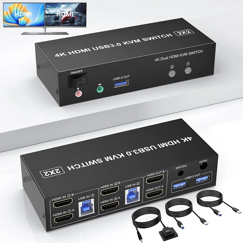 Hitoor Hitoor USB 3.0 HDMI Dual Monitor KVM Switch 2 Port 4K@60Hz — product photo