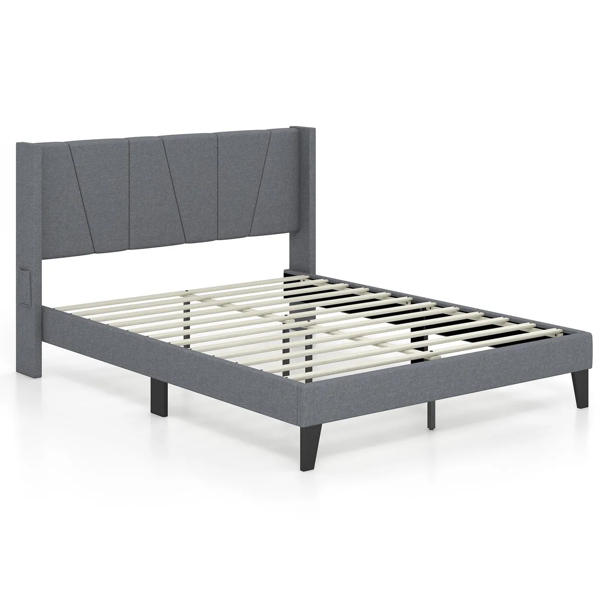 SlickBlue SlickBlue Queen Bed Frame Wingback Headboard Gray 84x66x42.5in — product photo