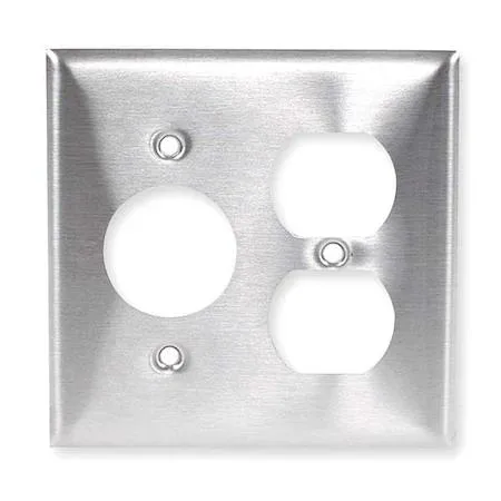 Stainless steel wall plate with one single and one duplex opening, brushed finish