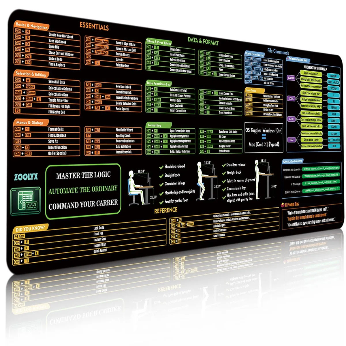  Zoolyx ZLYX-EXL2 Excel Cheat Sheet Desk Pad 31.5" x 11.81 — product photo