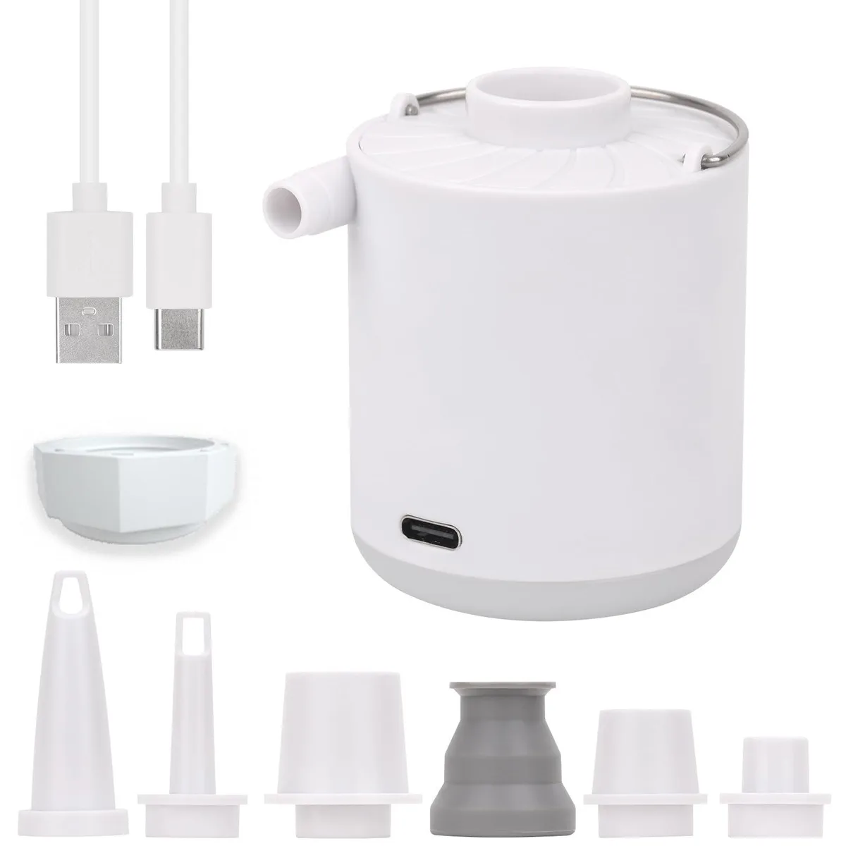 Tiny white egg-shaped pump with USB-C port and built-in light