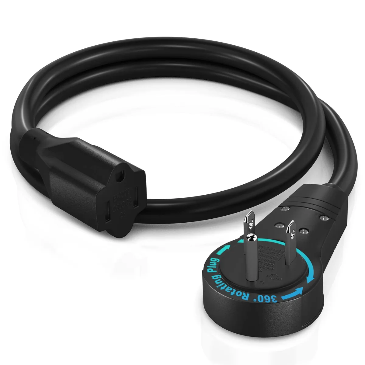  Maximm ADW-360-3101-B 1 ft 360° rotating flat plug power extension cord 16 AWG 13 A 125 V black — product photo